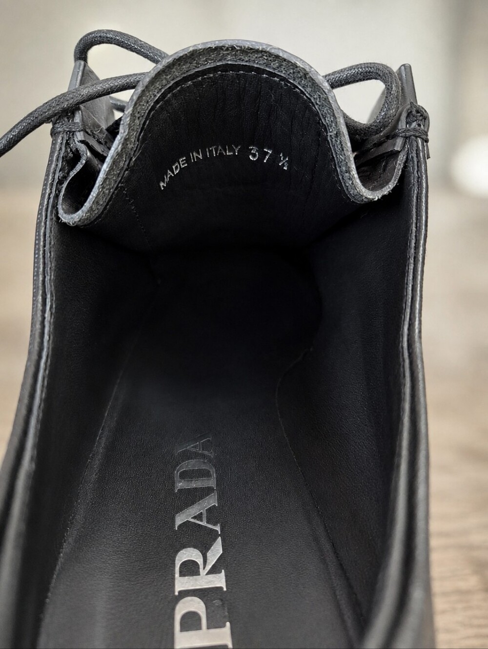 PRADA Diapason Black Opague Brushed Leather Lace-up Loafers - Picture 8 of 8